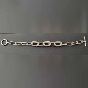 Silver Paperclip Pavé Link Bracelet - Women Jewelry